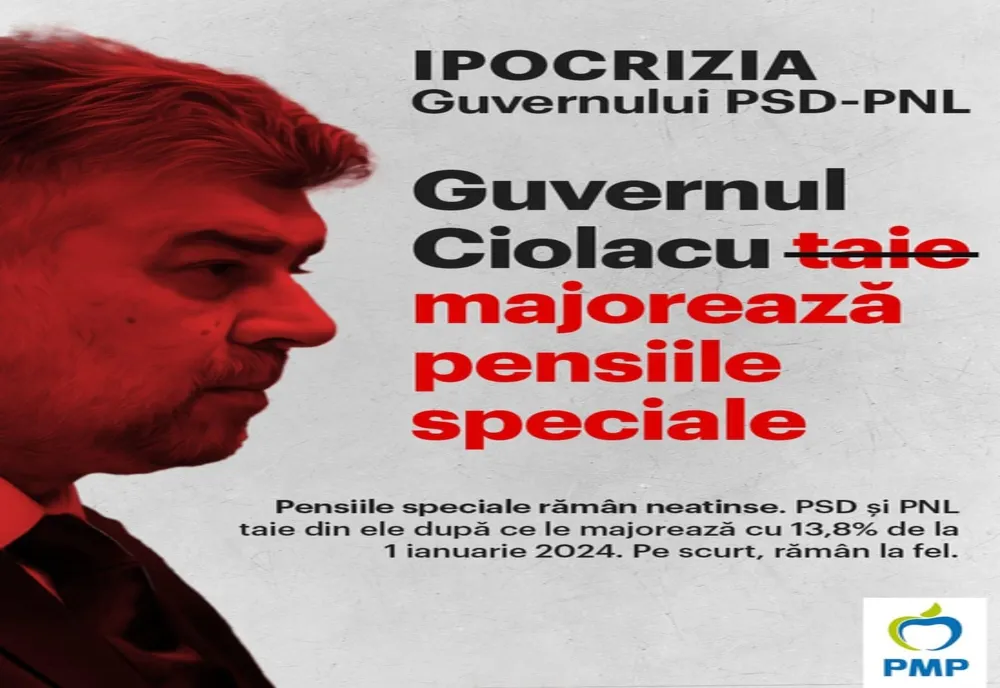 PMP: ”Le-au tăiat până le-au majorat. Pensiile speciale, mai mari cu 13,8% de la 1 ianuarie”